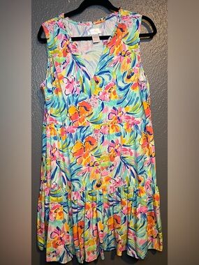 Stella Parker Bright Aqua Floral V-Neck Tiered Mini Dress